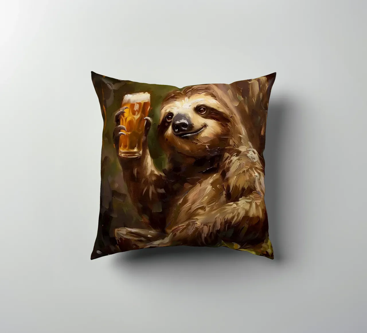 bradipo che beve birra cuscino da Abstract Botanical Art
