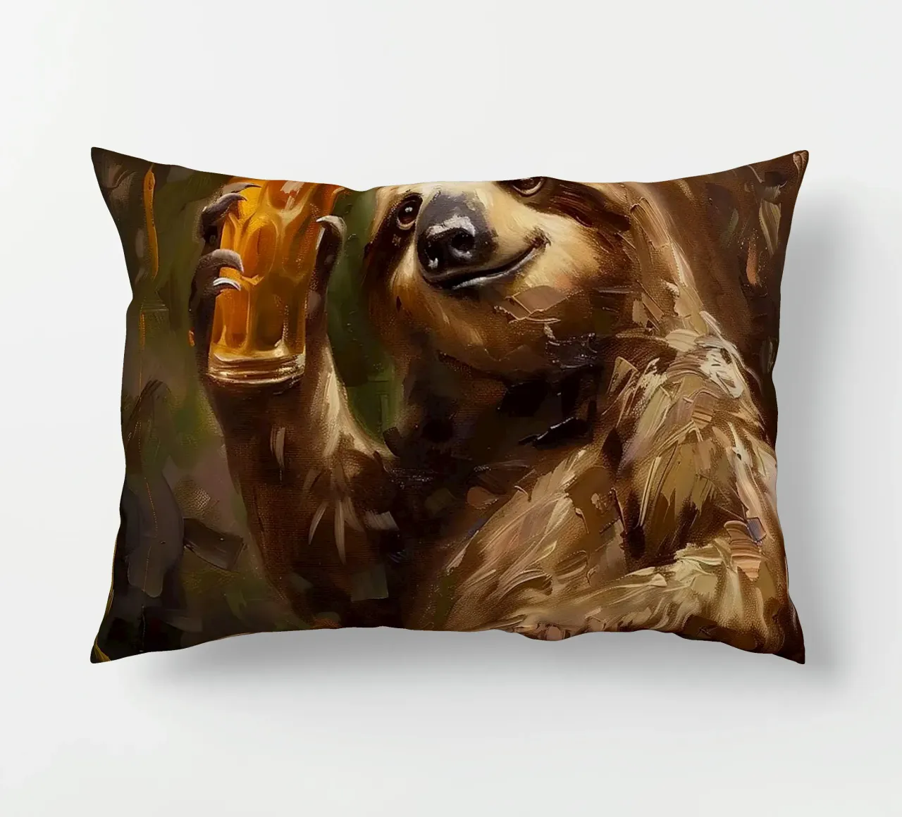 bradipo che beve birra cuscino da Abstract Botanical Art