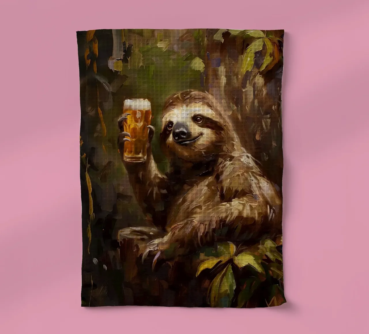bradipo che beve birra canovaccio da cucina da Abstract Botanical Art