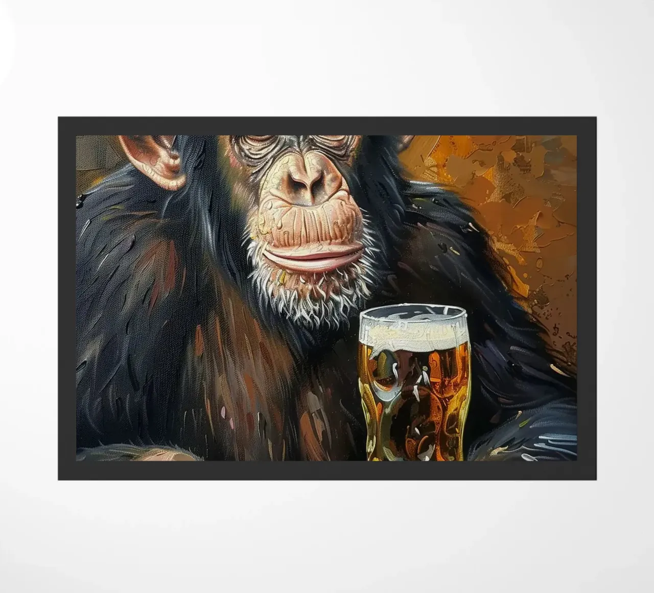 monkey drinking beer doormat by Abstract Botanical Art