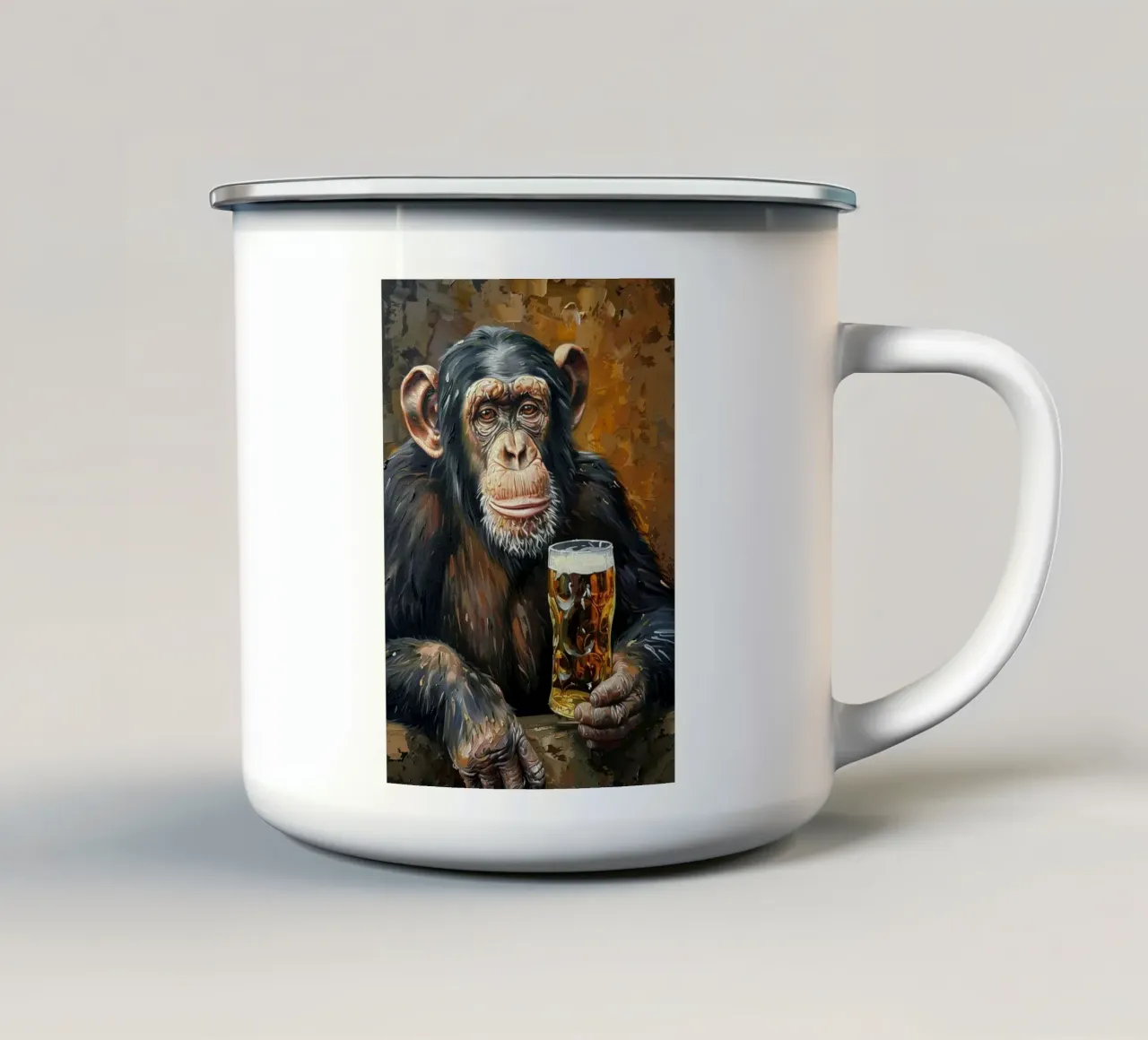 scimmia che beve birra tazza in smalto da Abstract Botanical Art