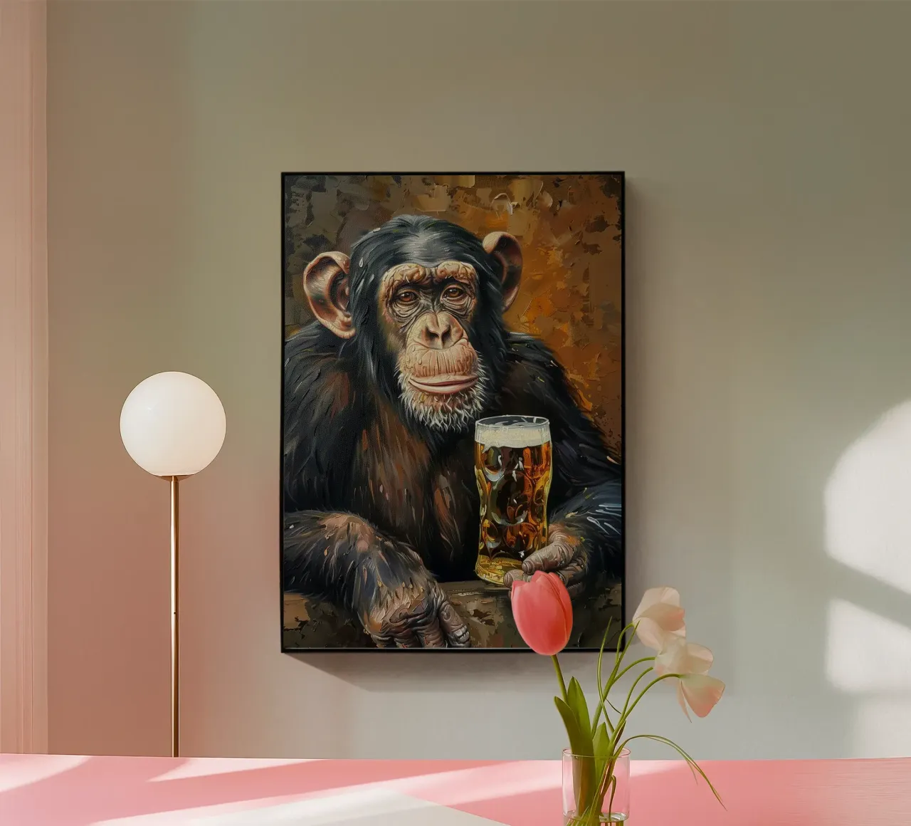 aap drinkt bier acryl van Abstract Botanical Art