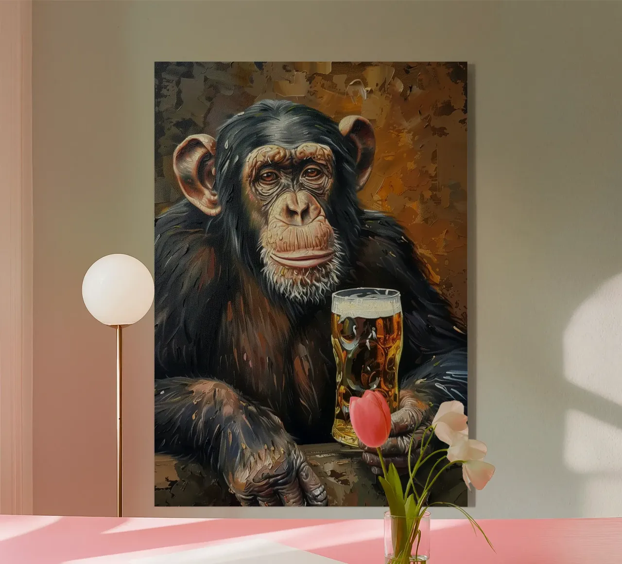 aap drinkt bier acryl van Abstract Botanical Art