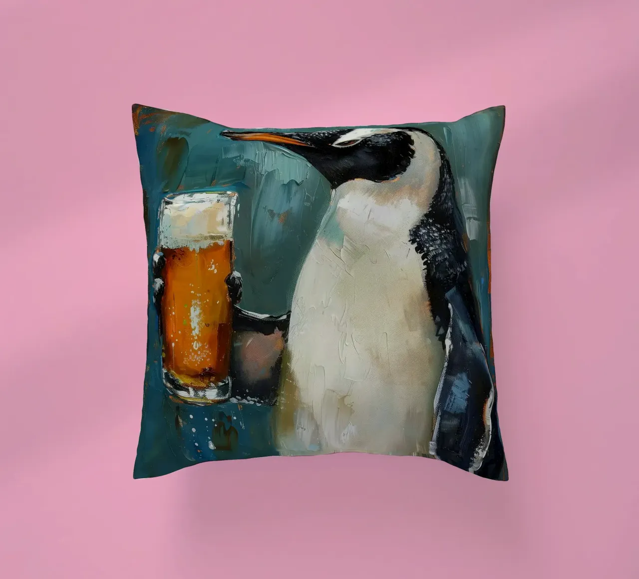 pinguino che beve birra cuscino da Abstract Botanical Art