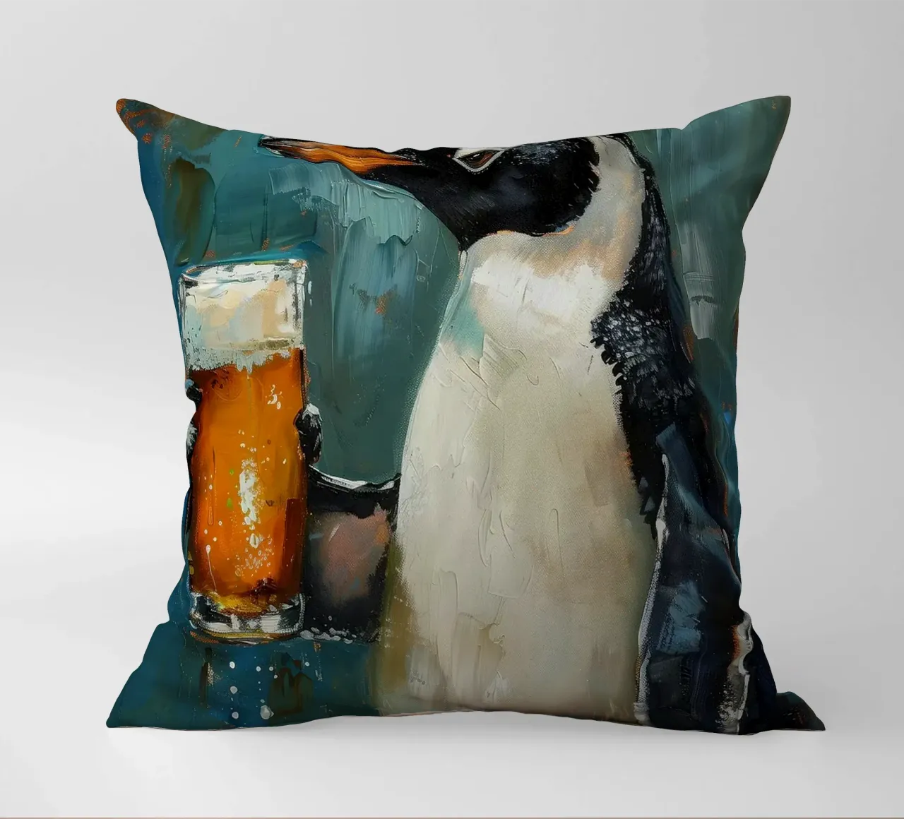 pinguino che beve birra cuscino da Abstract Botanical Art