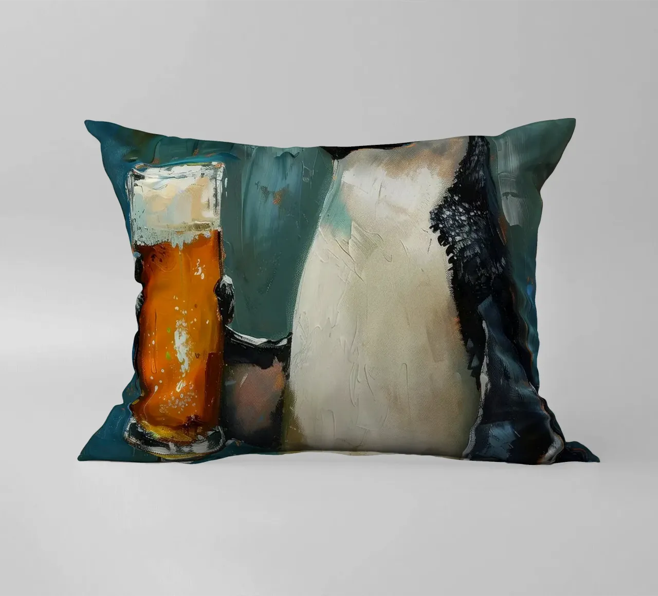 pinguino che beve birra cuscino da Abstract Botanical Art