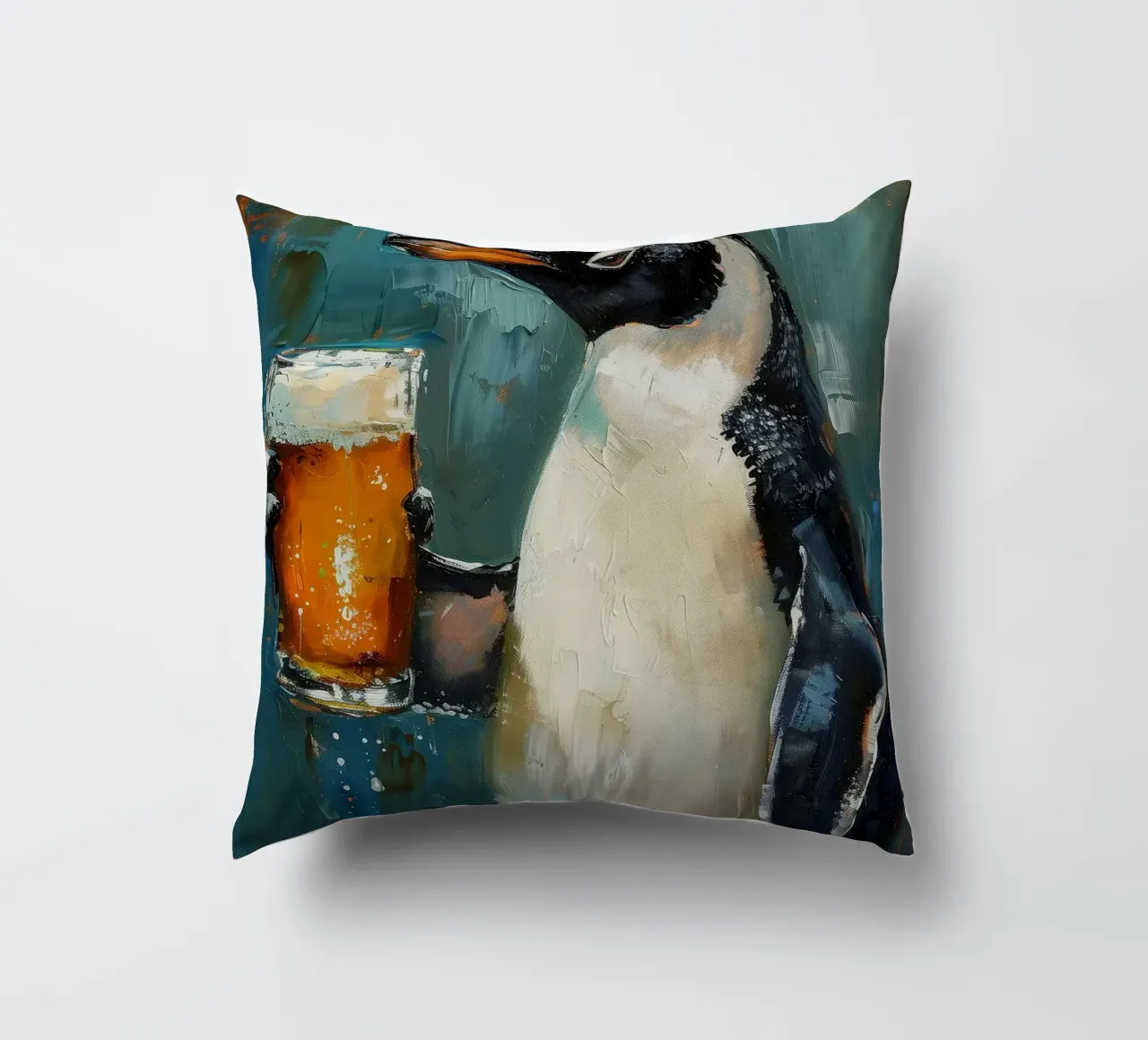 pinguino che beve birra cuscino da Abstract Botanical Art