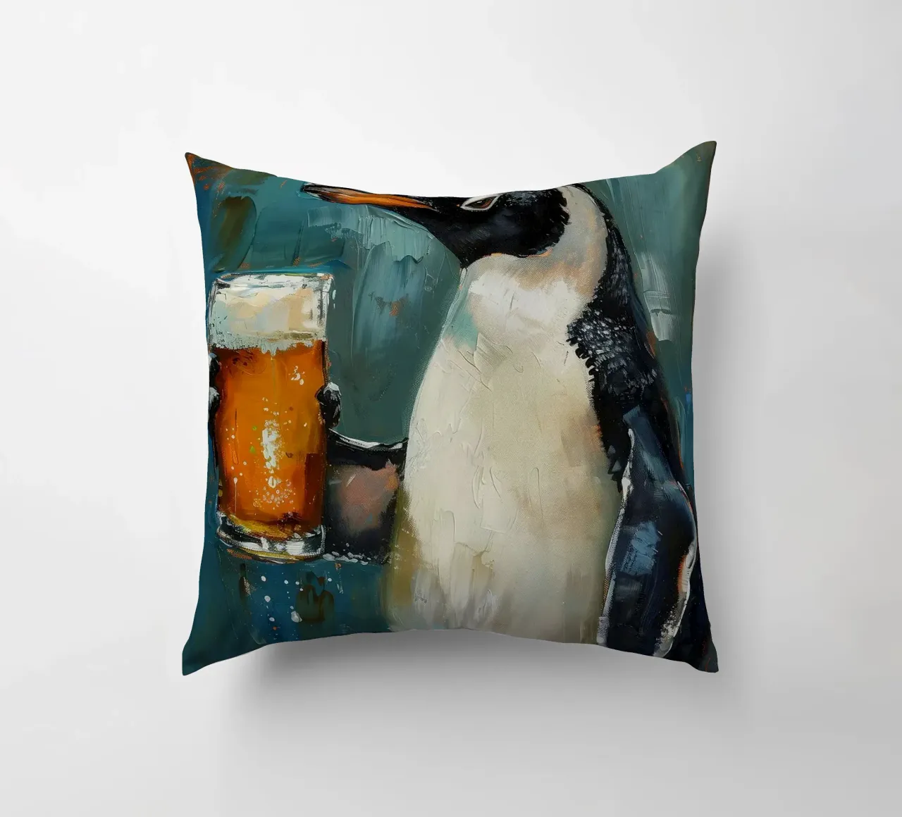 pinguino che beve birra cuscino da Abstract Botanical Art