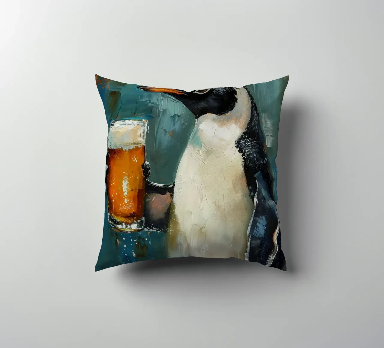 pinguino che beve birra cuscino da Abstract Botanical Art