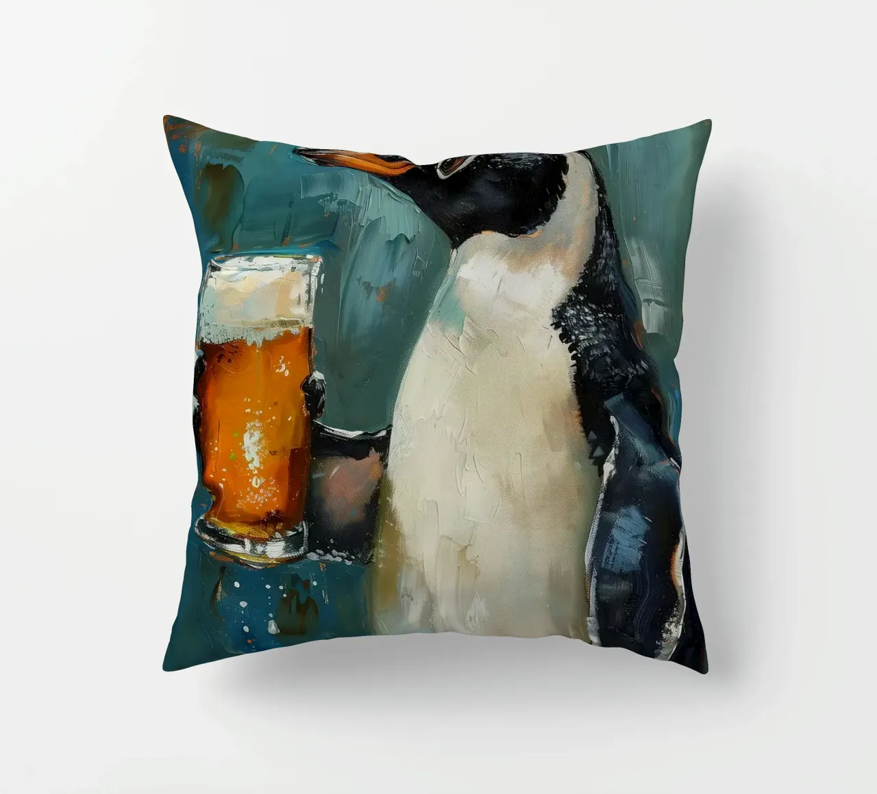 pinguino che beve birra cuscino da Abstract Botanical Art