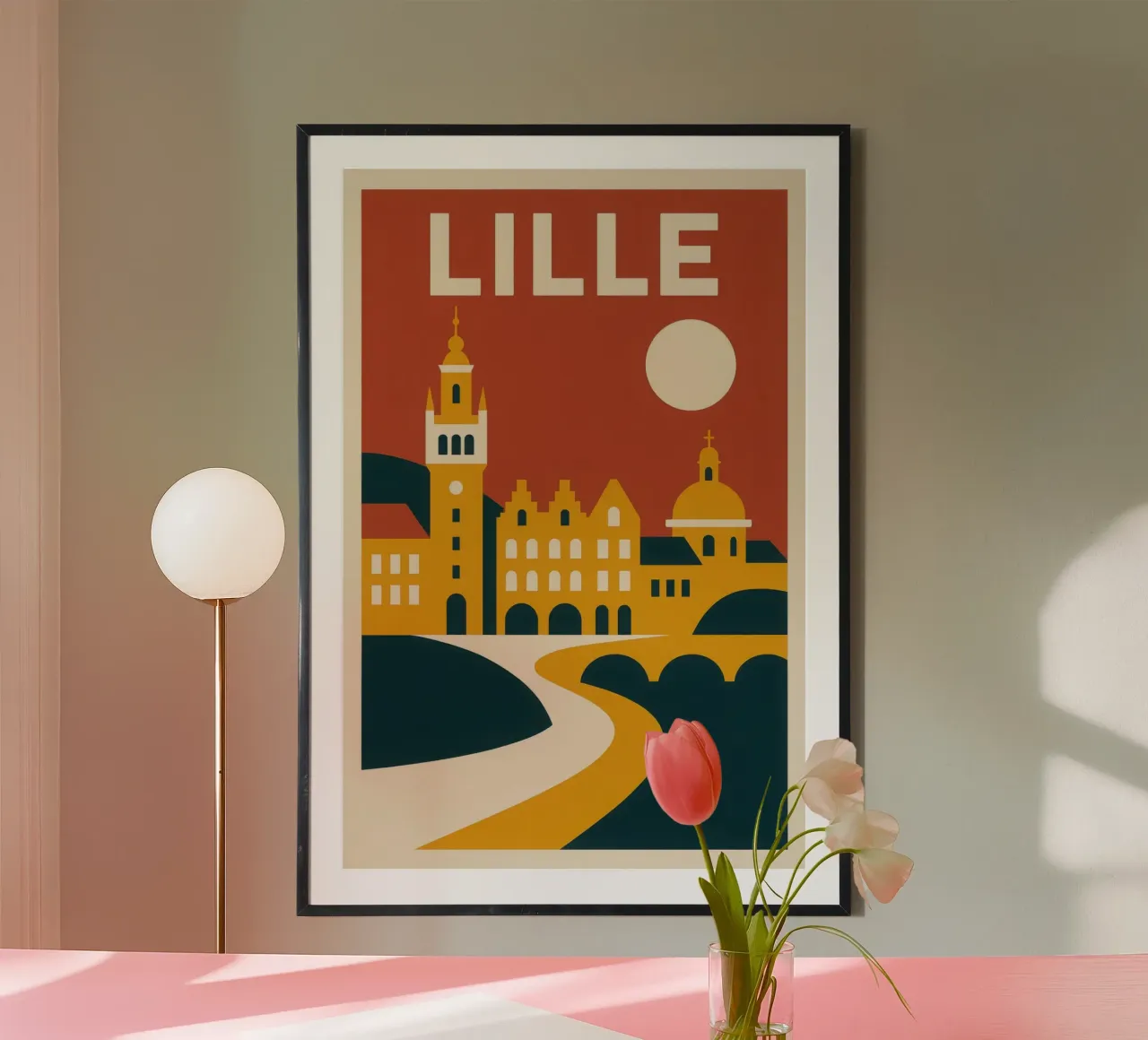 LILLE - Il caldo del nord in piena geometria poster con telaio in alluminio da JETLAG | affiches voyage