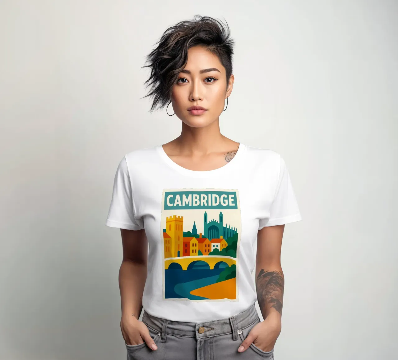 CAMBRIDGE - Fascino studioso a colori vivaci t-shirt da donna da JETLAG | affiches voyage