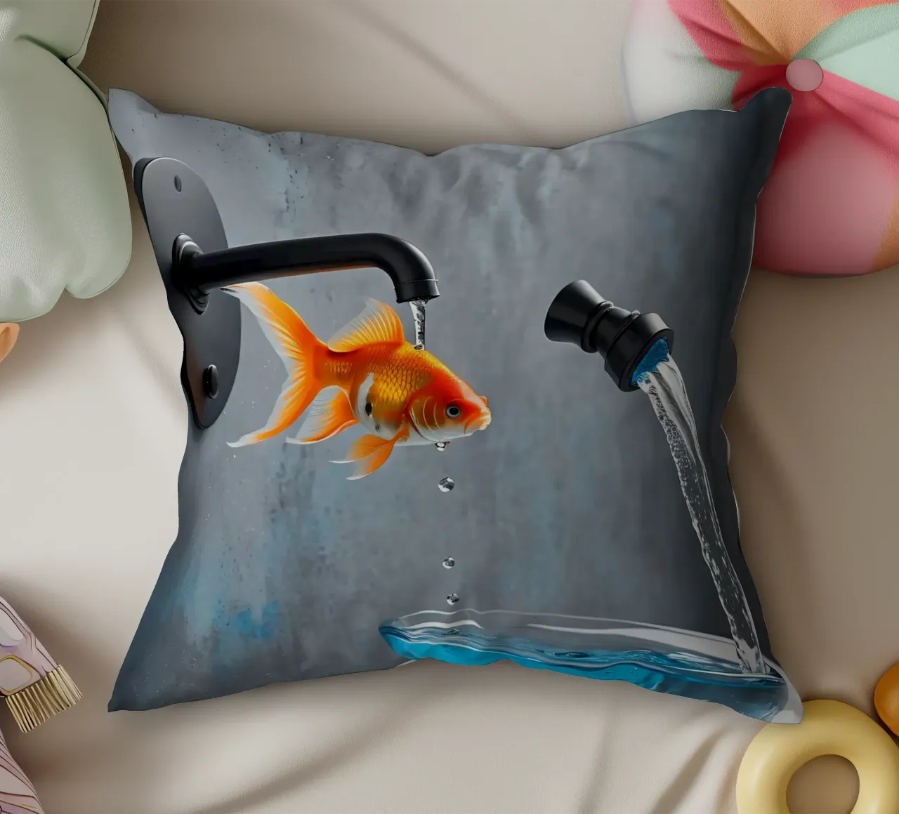 Goldfisch spuckt Wasserhahn cuscino da kosinsart.gallery