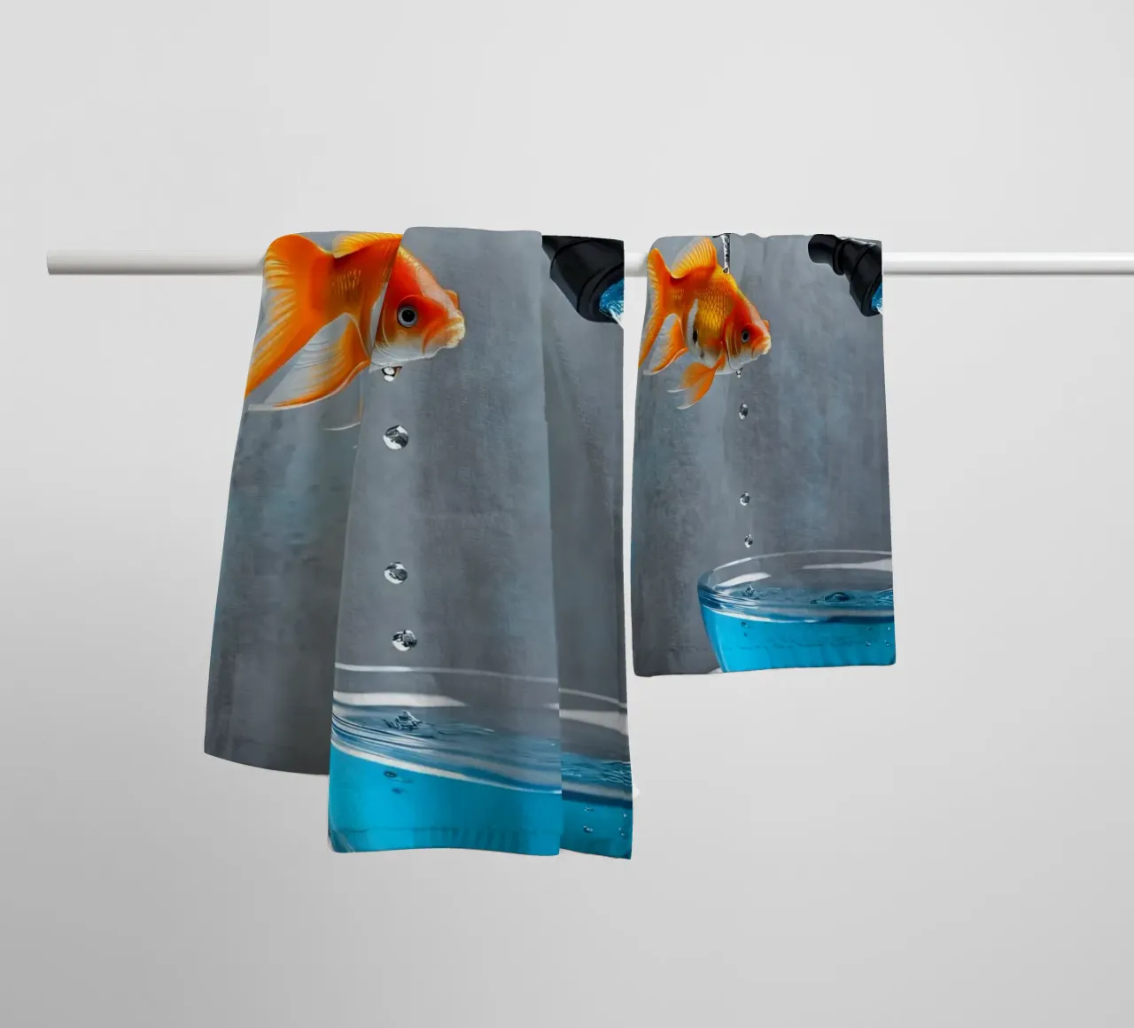 Goldfisch spuckt Wasserhahn badhanddoek van kosinsart.gallery