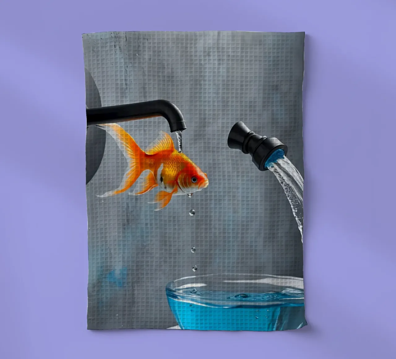 Goldfisch spuckt Wasserhahn Geschirrtuch von kosinsart.gallery