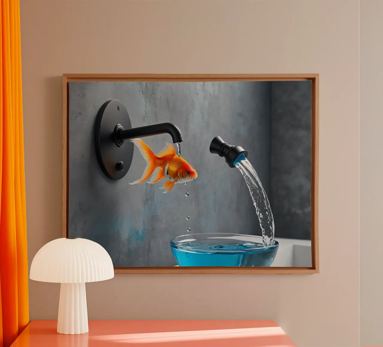 Goldfisch spuckt Wasserhahn tela con Cornice a cassetta da kosinsart.gallery
