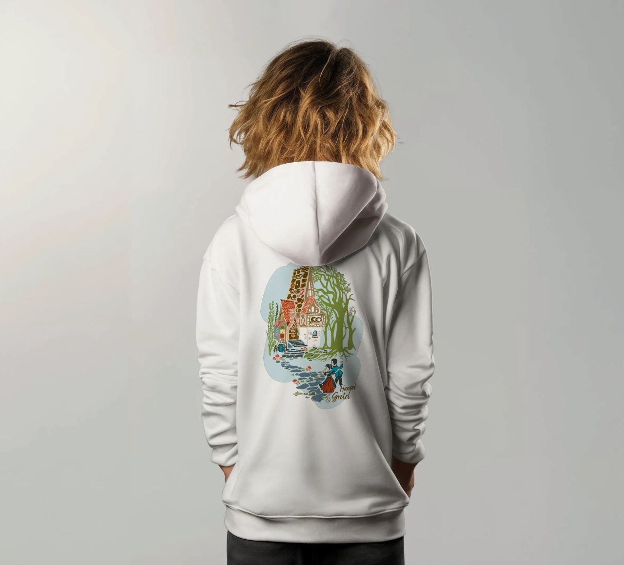 Sprookjesscène uit "Hans en Grietje kinder hoodie van DYDesign