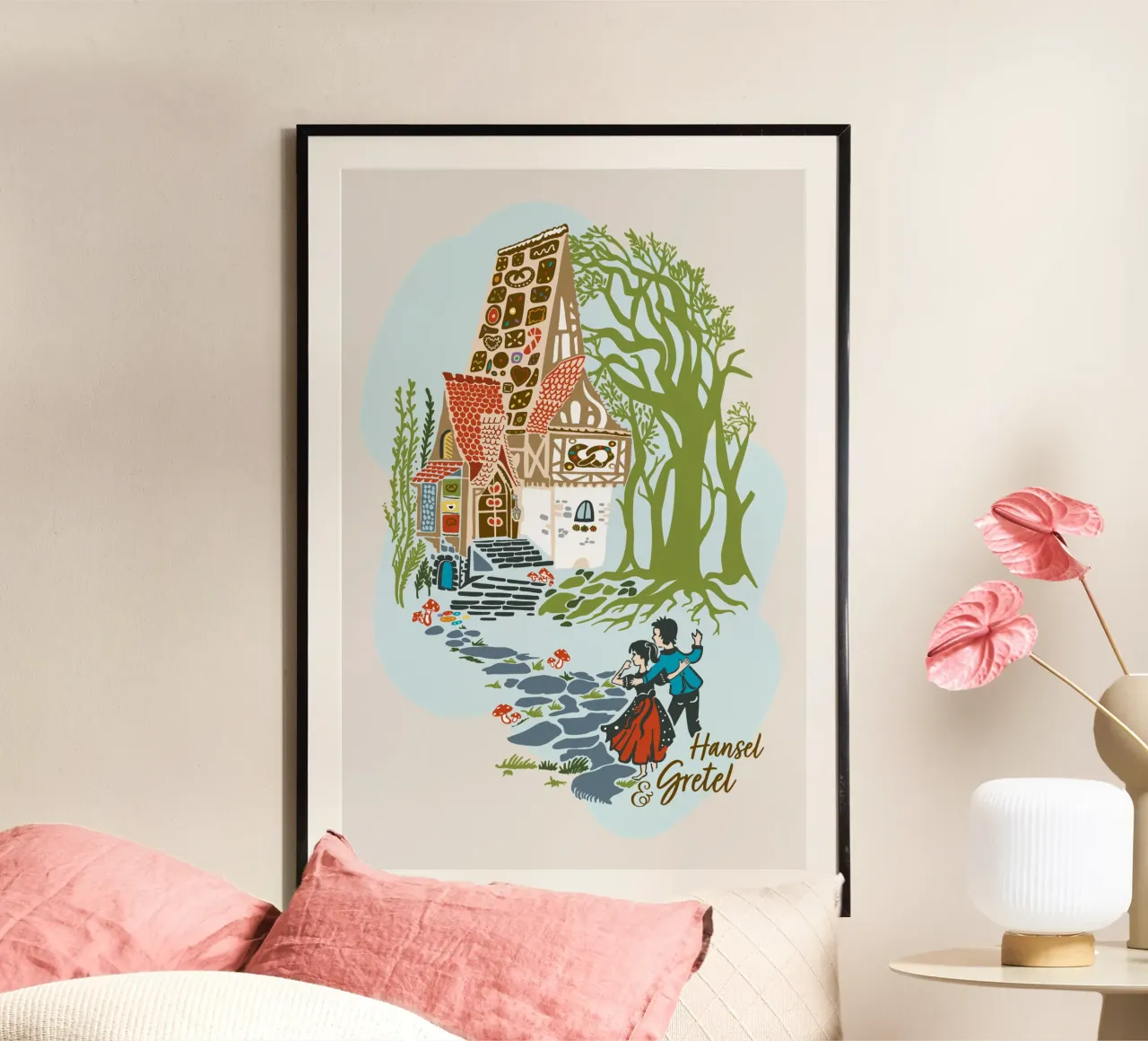 Scena di fiaba da "Hansel e Gretel poster con telaio in alluminio da DYDesign