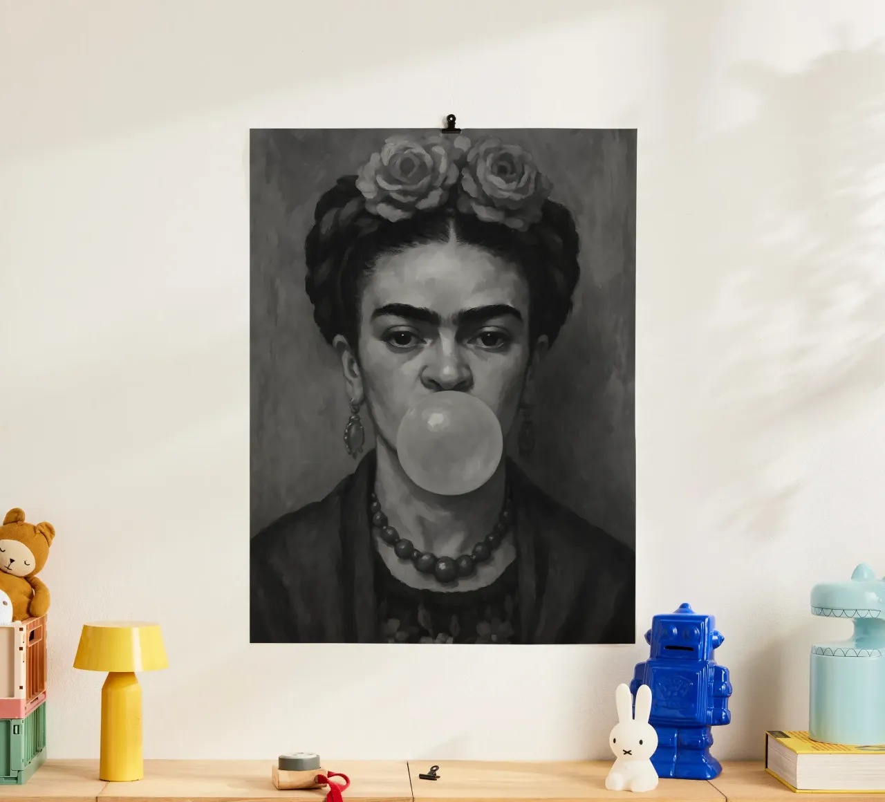 Frida Kahlo Bubble Gum in bianco e nero poster da ARTOMATIC