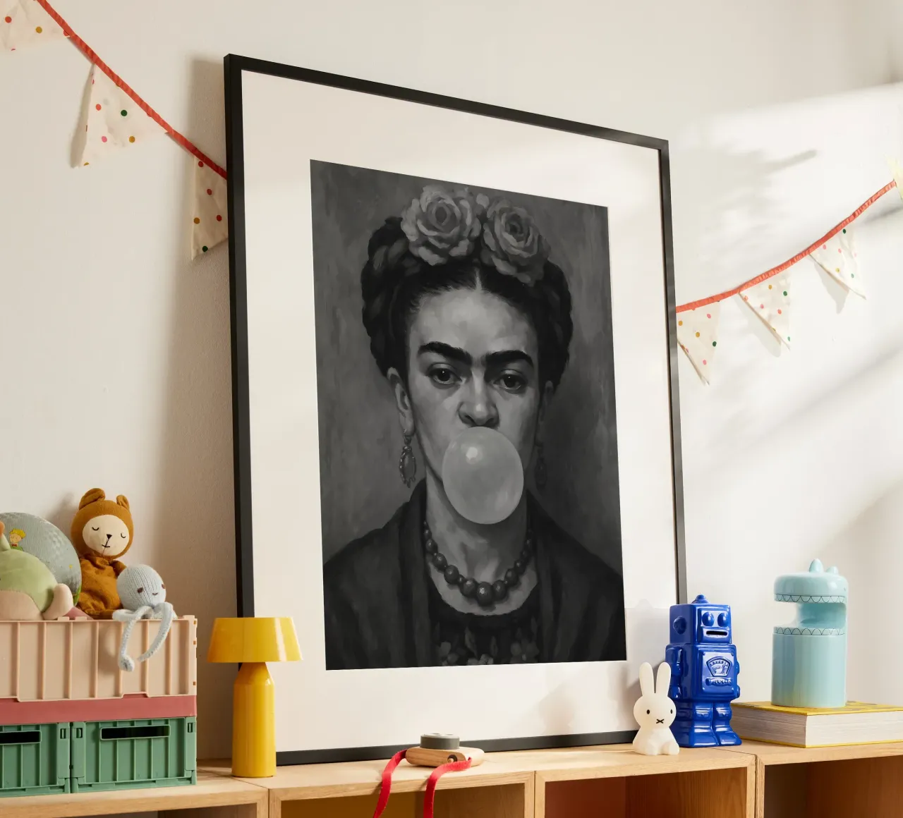 Frida Kahlo Bubble Gum in bianco e nero poster da ARTOMATIC