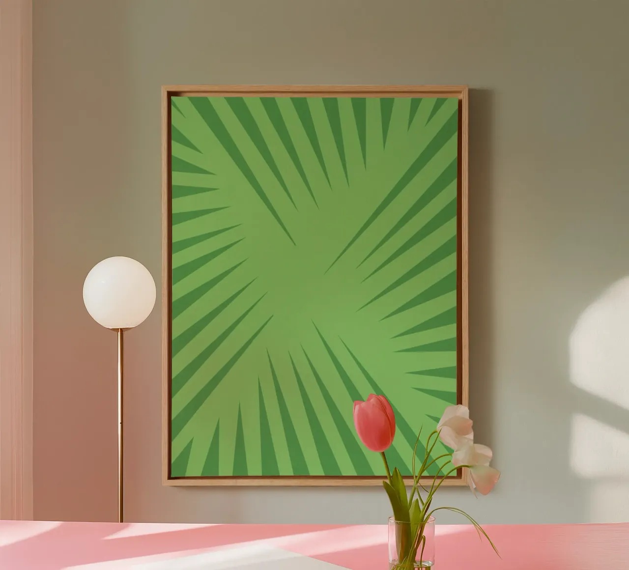 Palm leaf pattern canvas with Floater frame by Little Dean