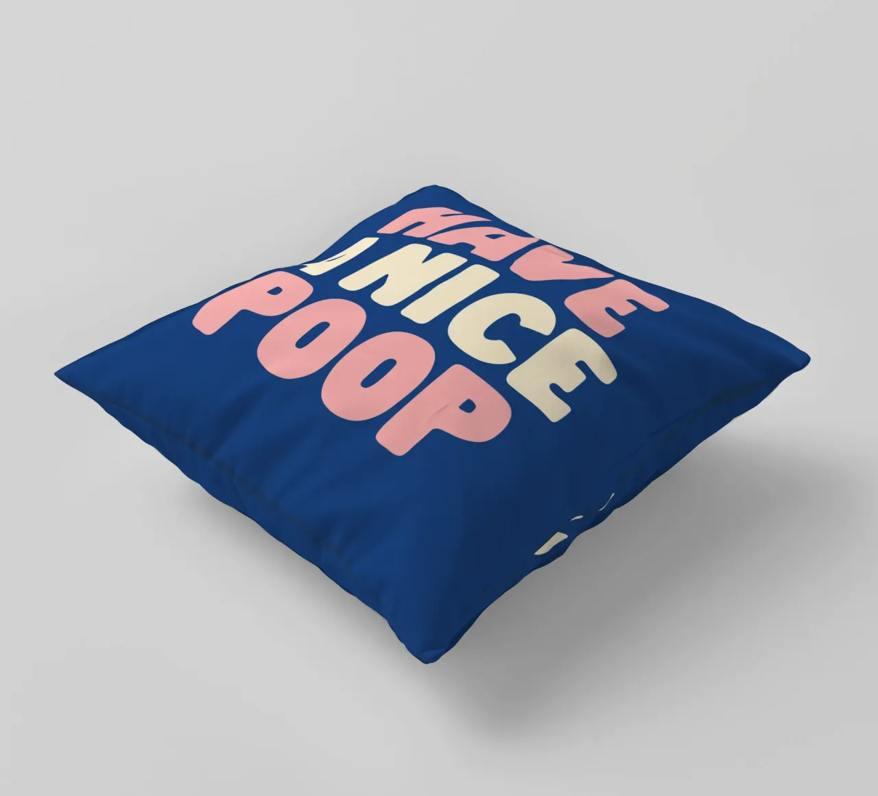 Buon bagno con cacca, decorazione murale in blu pesca cuscino da THE MOTIVATED TYPE