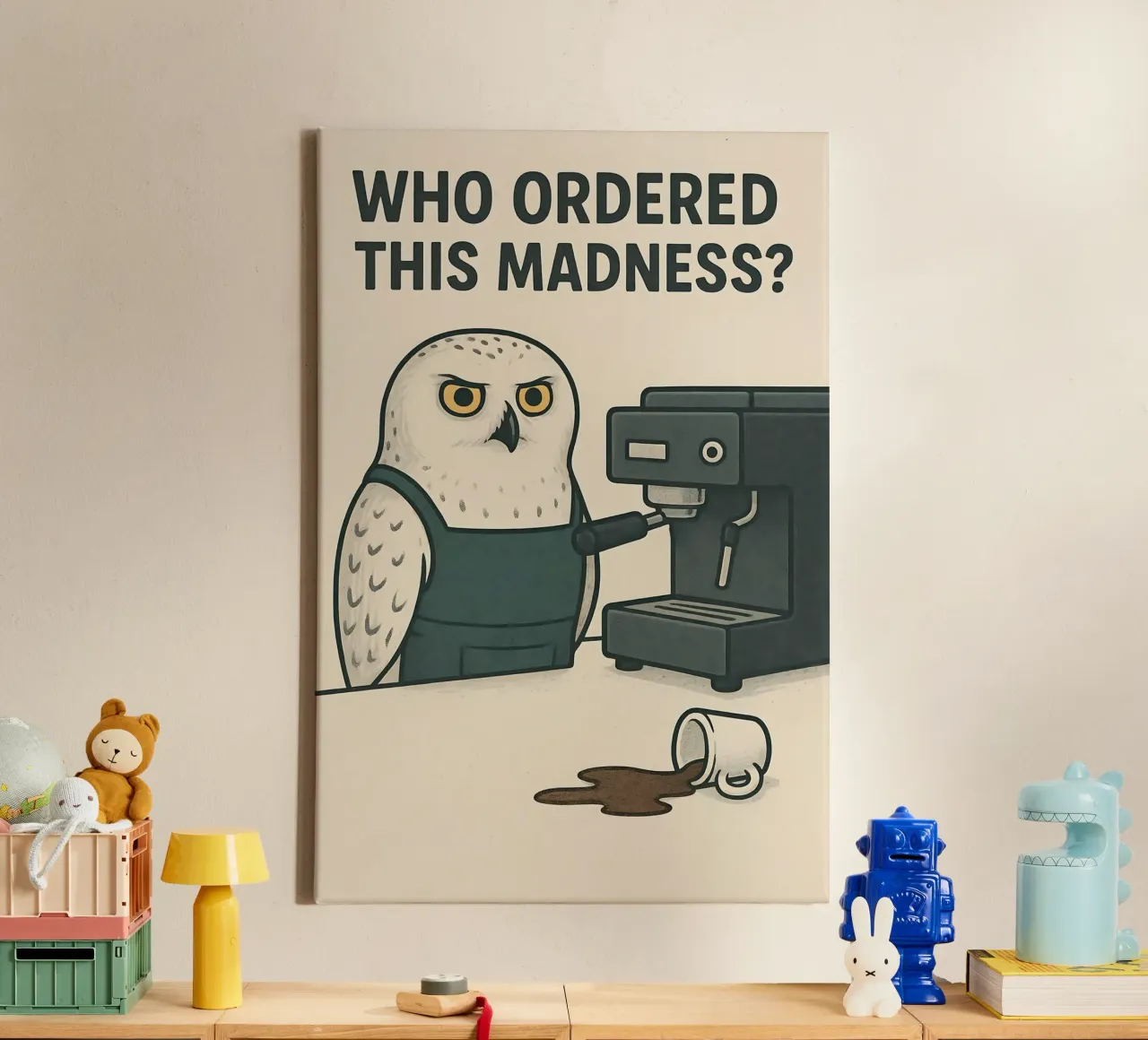 Grappige Sneeuwuil Meme canvas met Baklijst van Funny Humor Art