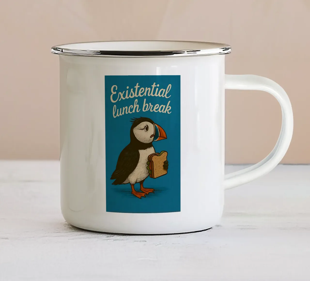 Funny Puffin Meme tazza in smalto da Funny Humor Art
