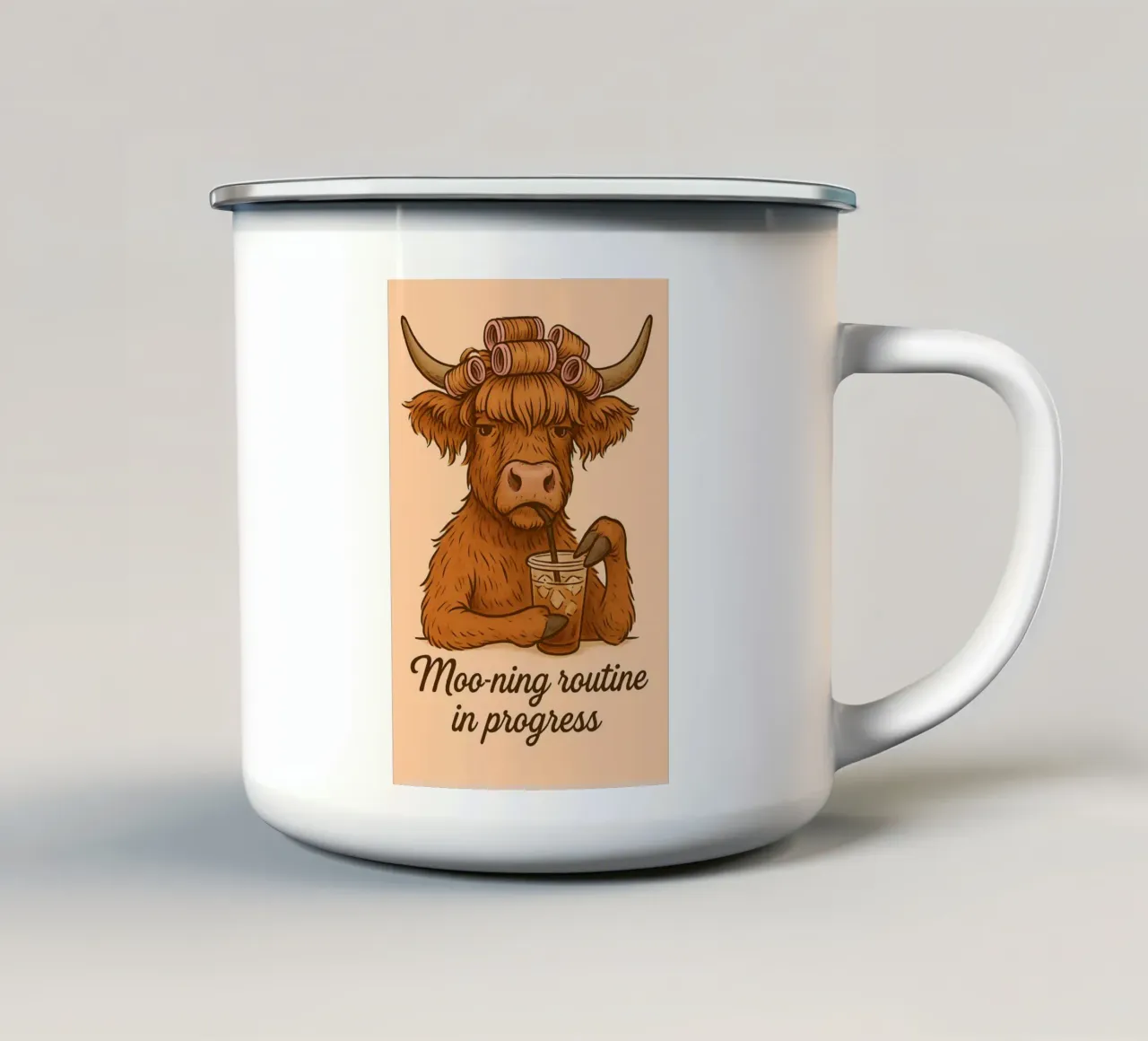 Meme divertente sulle mucche Highland tazza in smalto da Funny Humor Art
