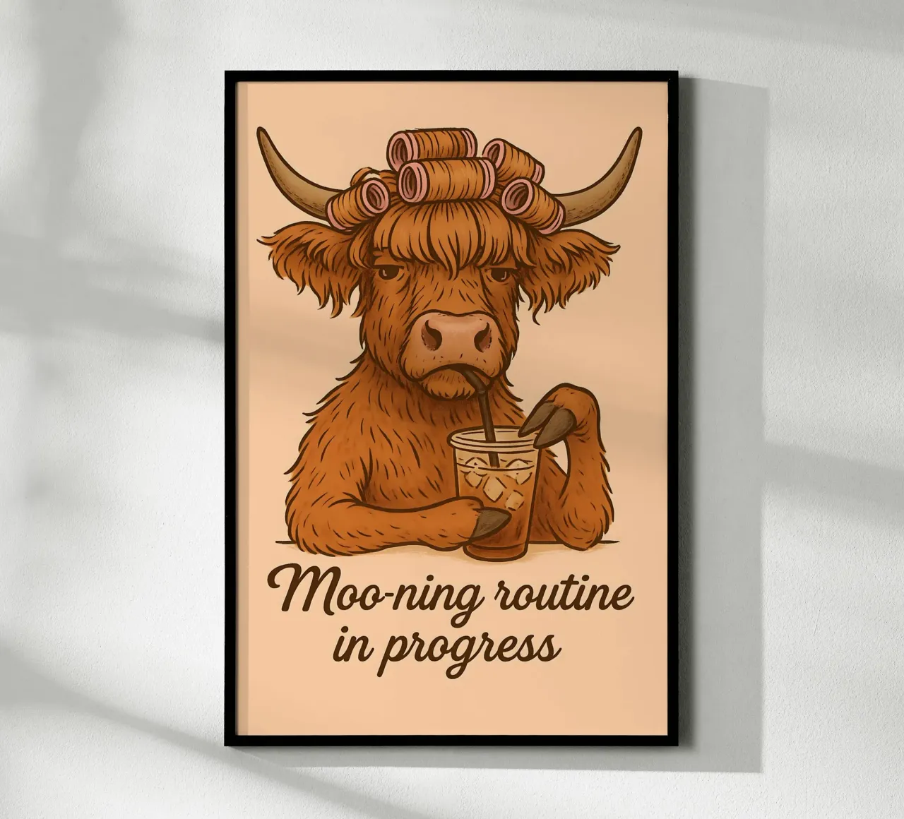 Meme divertente sulle mucche Highland poster con telaio in plastica da Funny Humor Art