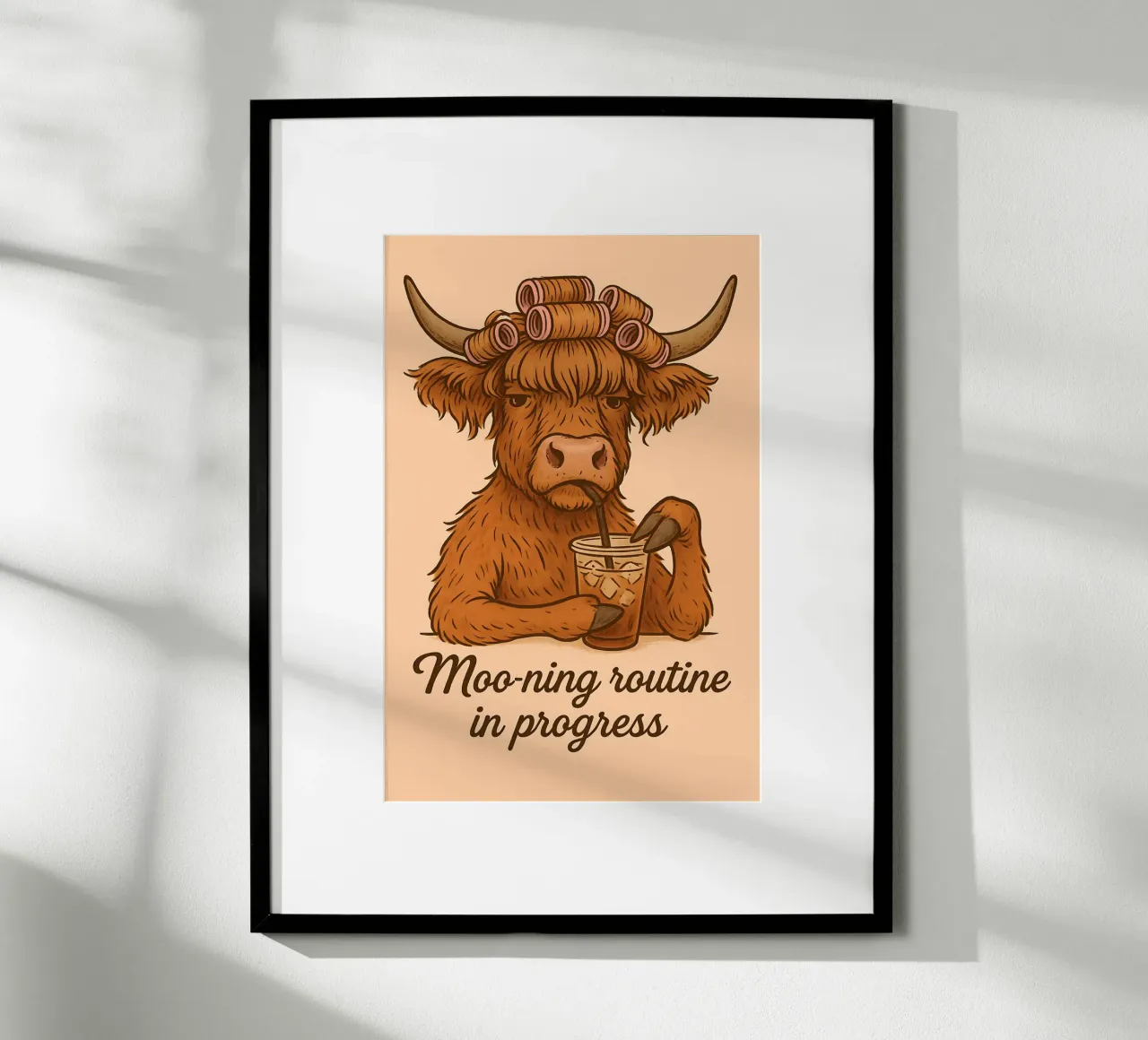 Meme divertente sulle mucche Highland poster con telaio in plastica da Funny Humor Art