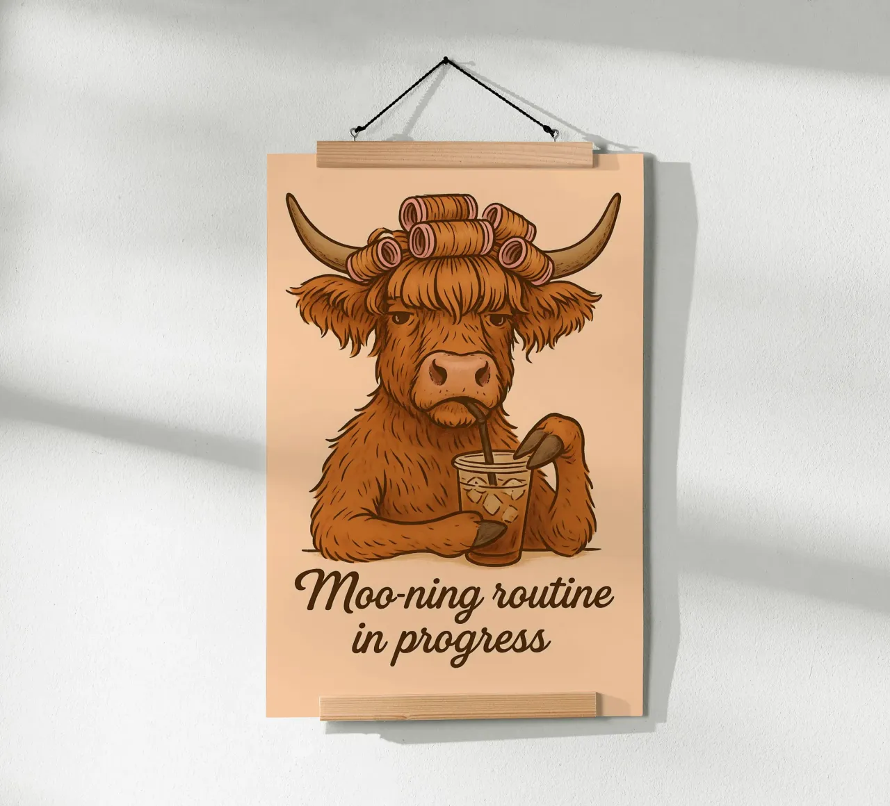 Meme divertente sulle mucche Highland poster con telaio in plastica da Funny Humor Art