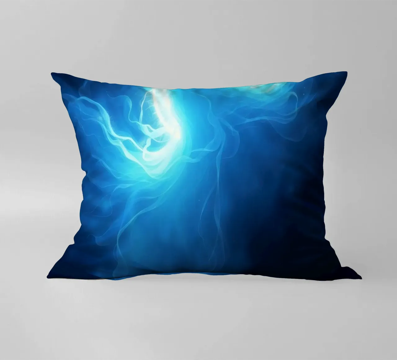 Swirling blue light creating an ethereal effect decorative cushion by DesignDoodle