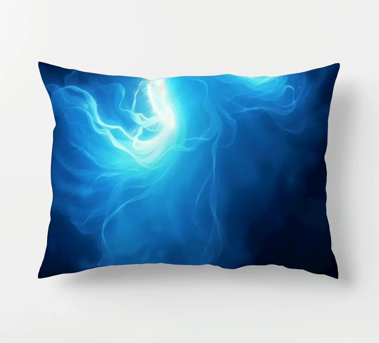Swirling blue light creating an ethereal effect decorative cushion by DesignDoodle