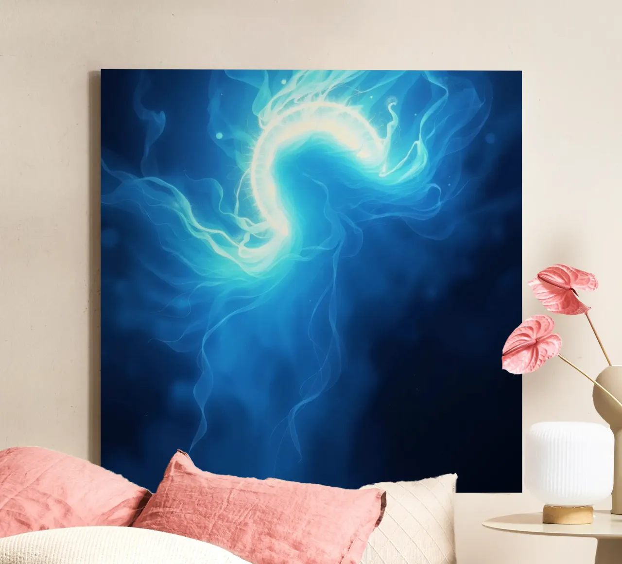Wervelend blauw licht dat een etherisch effect creëert canvas van DesignDoodle
