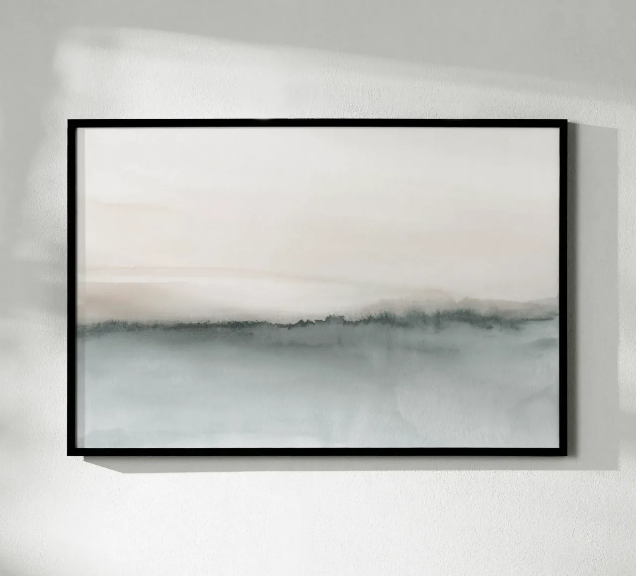 Paesaggio acquerellato - Corallo tenue e grigio bluastro poster con telaio in alluminio da NouveauPrints