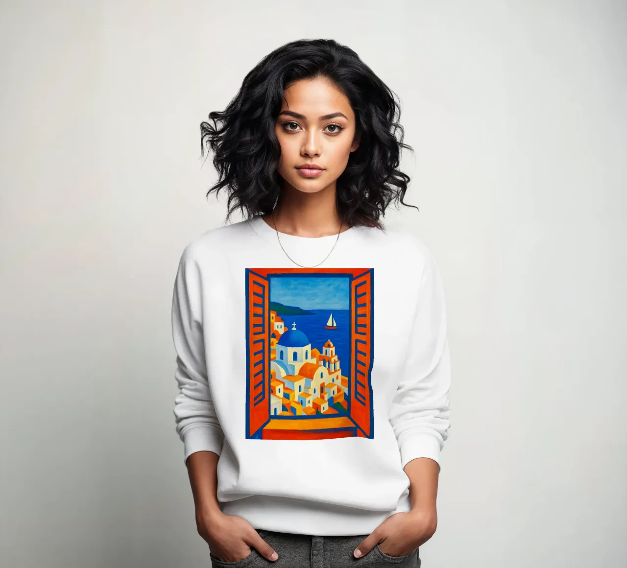 SANTORINI GRECE VUE DE LA FENETRE OUVERTE - STYLE MATISSE sweat de ARTOMATIC