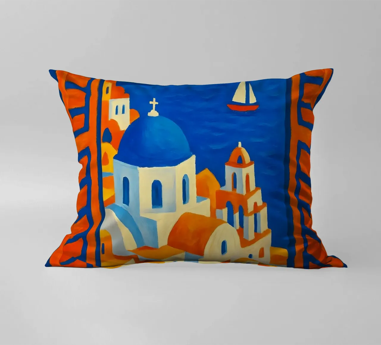 SANTORINI GREECE OPEN WINDOW VIEW - MATISSE STYLE decorative cushion by ARTOMATIC