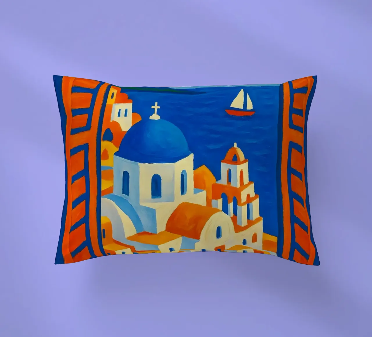 SANTORINI GREECE OPEN WINDOW VIEW - MATISSE STYLE decorative cushion by ARTOMATIC