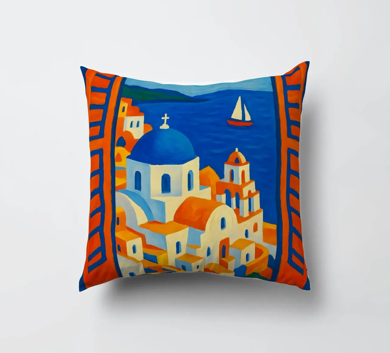 SANTORINI GREECE OPEN WINDOW VIEW - MATISSE STYLE decorative cushion by ARTOMATIC