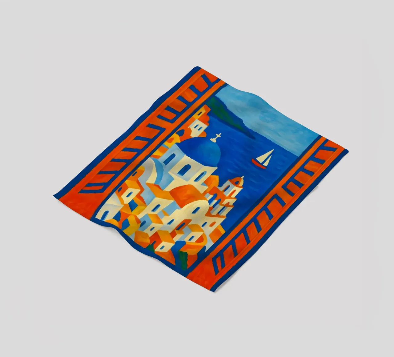 SANTORINI GREECE OPEN WINDOW VIEW - MATISSE STYLE fleece blanket by ARTOMATIC