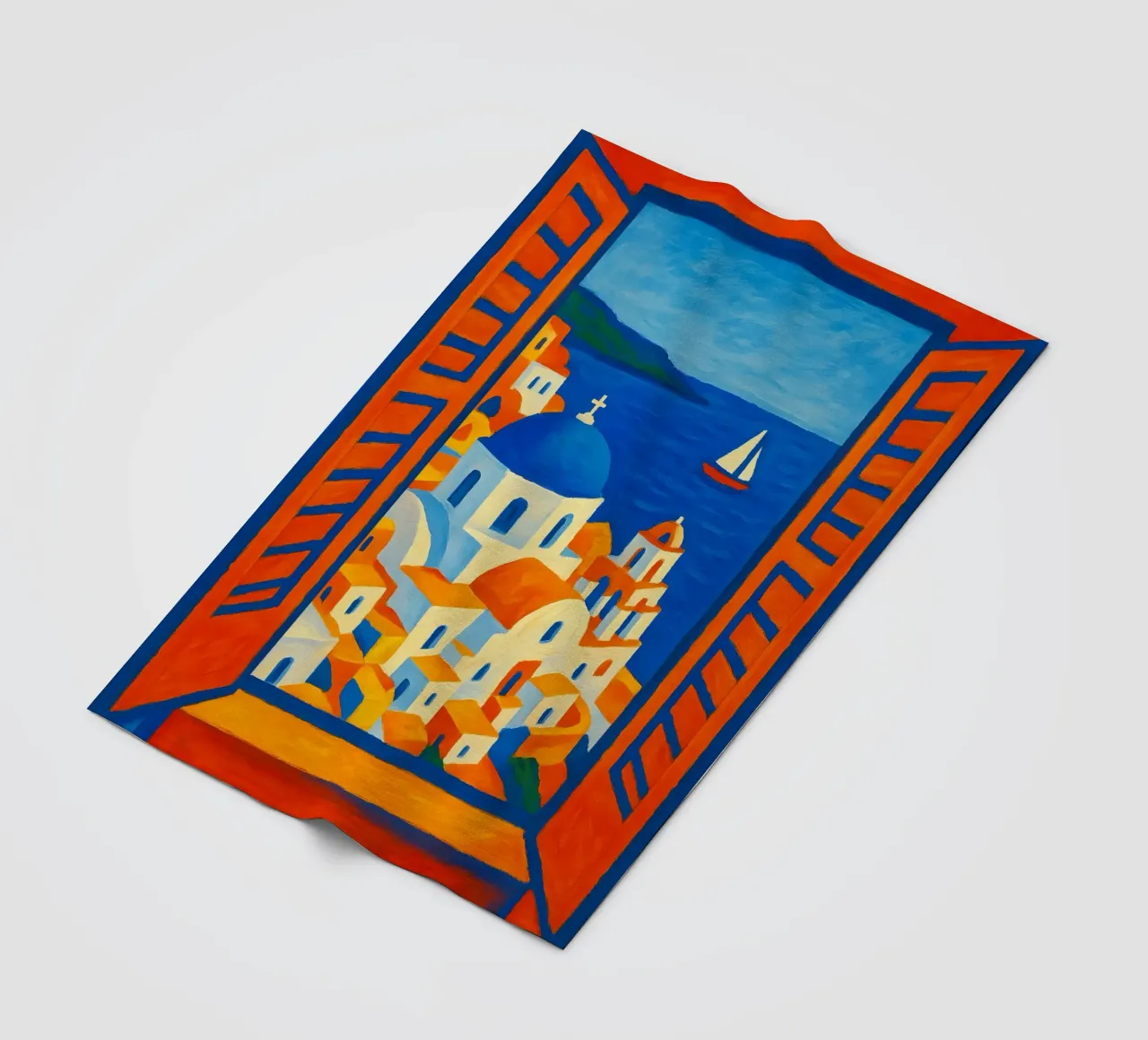 SANTORINI GREECE OPEN WINDOW VIEW - MATISSE STYLE fleece blanket by ARTOMATIC