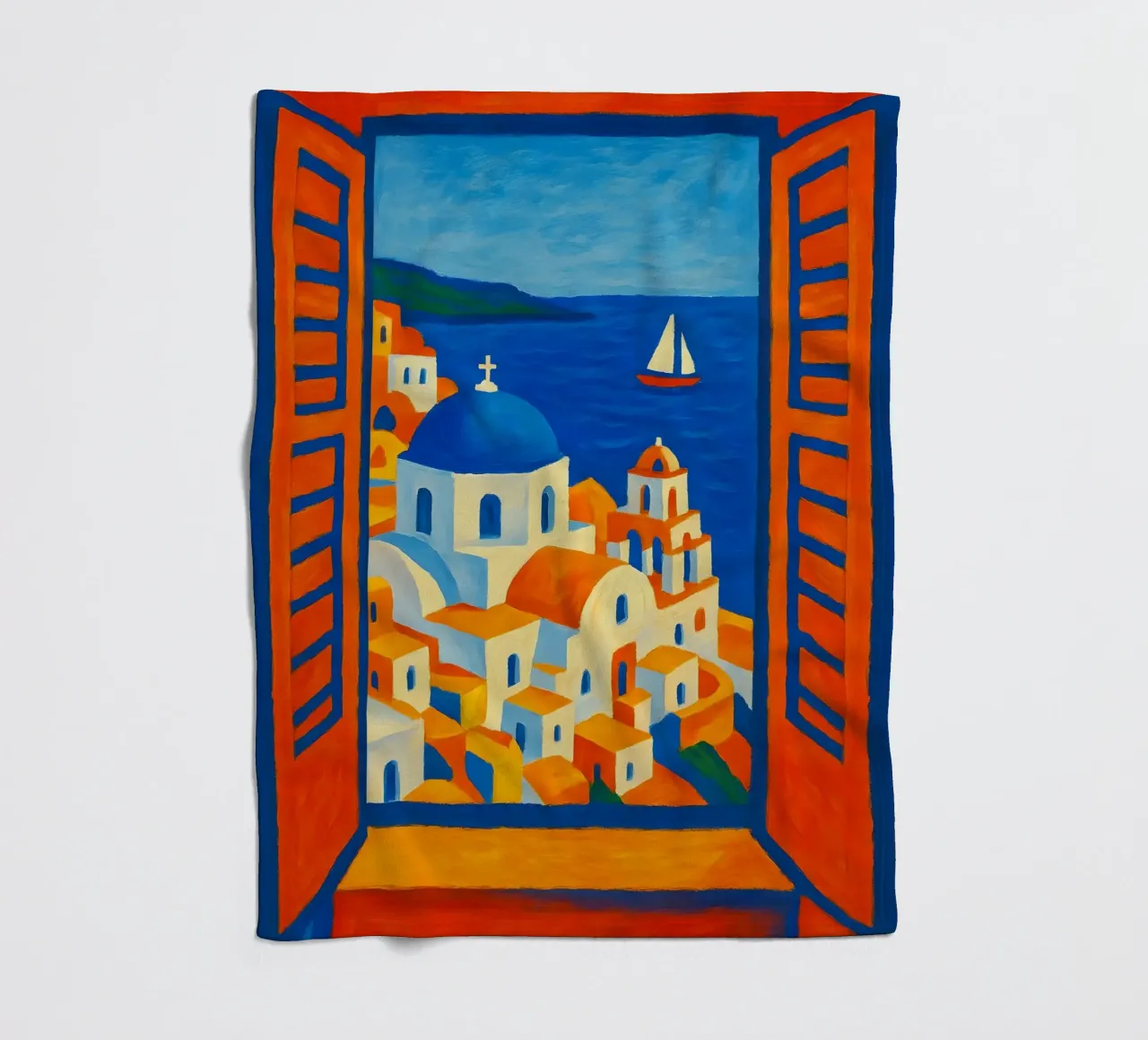 SANTORINI GREECE OPEN WINDOW VIEW - MATISSE STYLE fleece blanket by ARTOMATIC