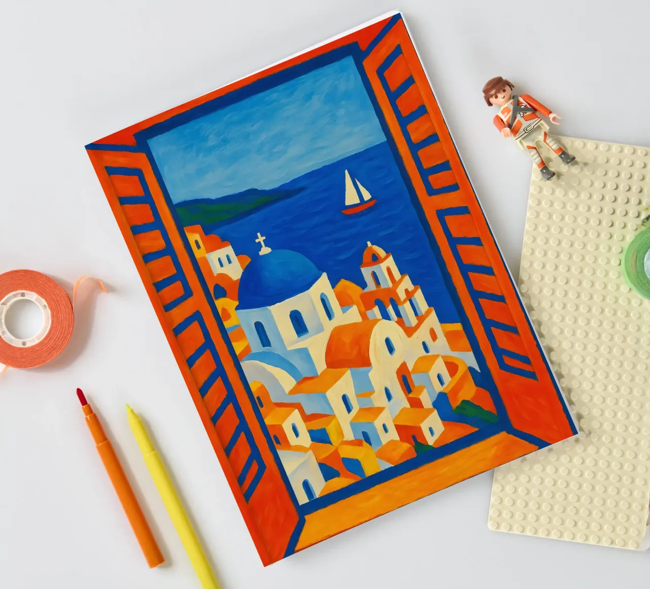 SANTORINI GRECE VUE DE LA FENETRE OUVERTE - STYLE MATISSE carnet de notes de ARTOMATIC