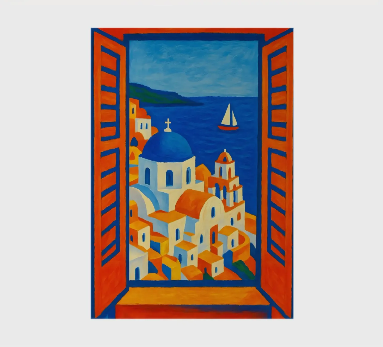 SANTORINI GRECE VUE DE LA FENETRE OUVERTE - STYLE MATISSE carnet de notes de ARTOMATIC