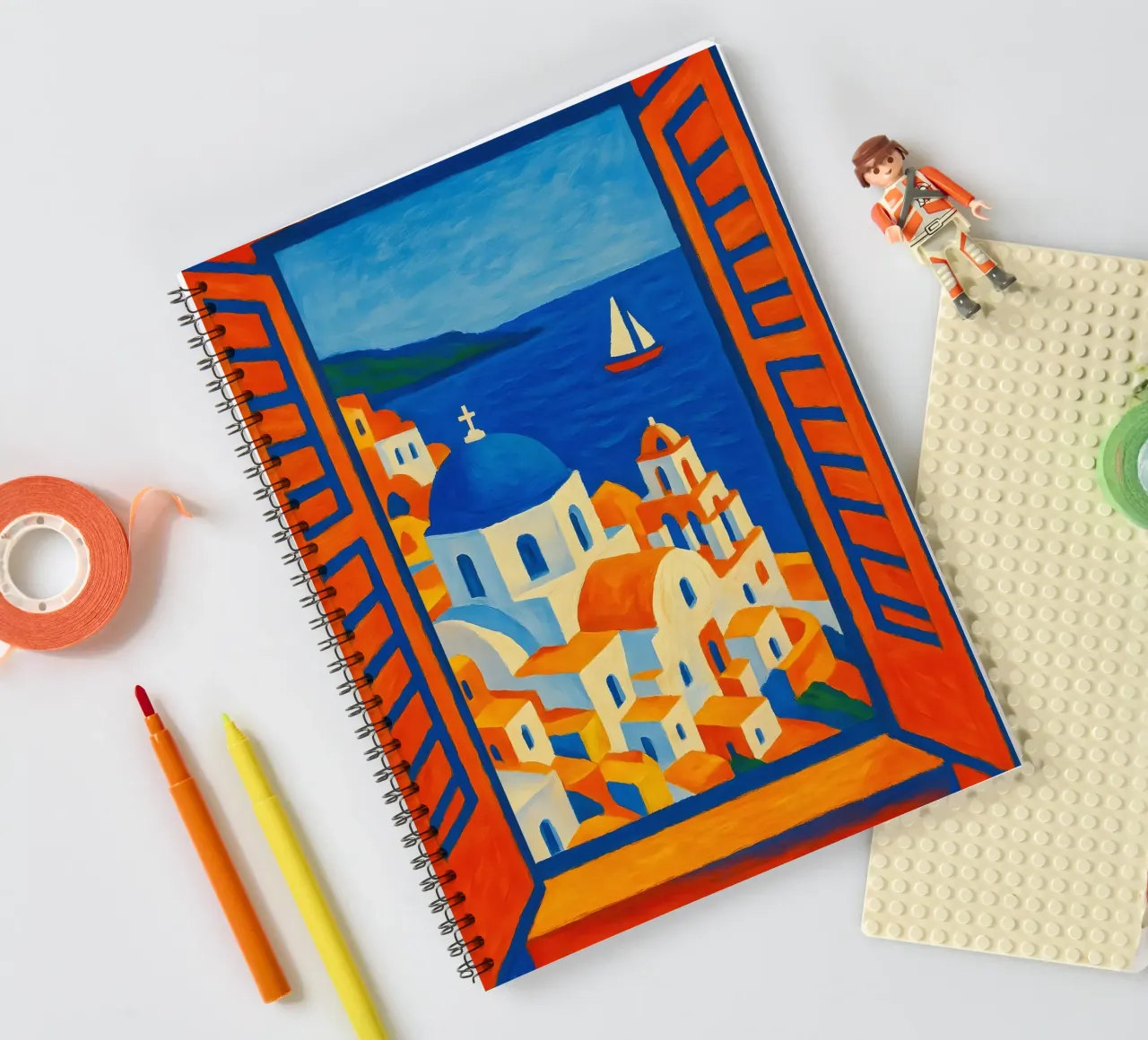 SANTORINI GREECE OPEN WINDOW VIEW - MATISSE STYLE spiral notebook by ARTOMATIC