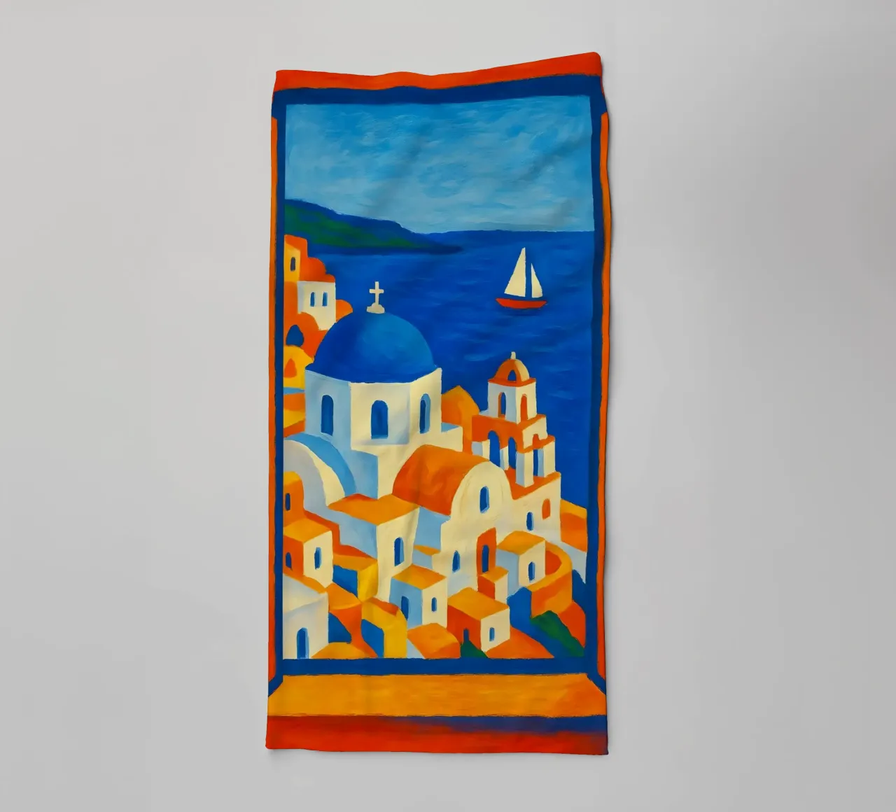 SANTORINI GRECE VUE DE LA FENETRE OUVERTE - STYLE MATISSE serviette de bain de ARTOMATIC