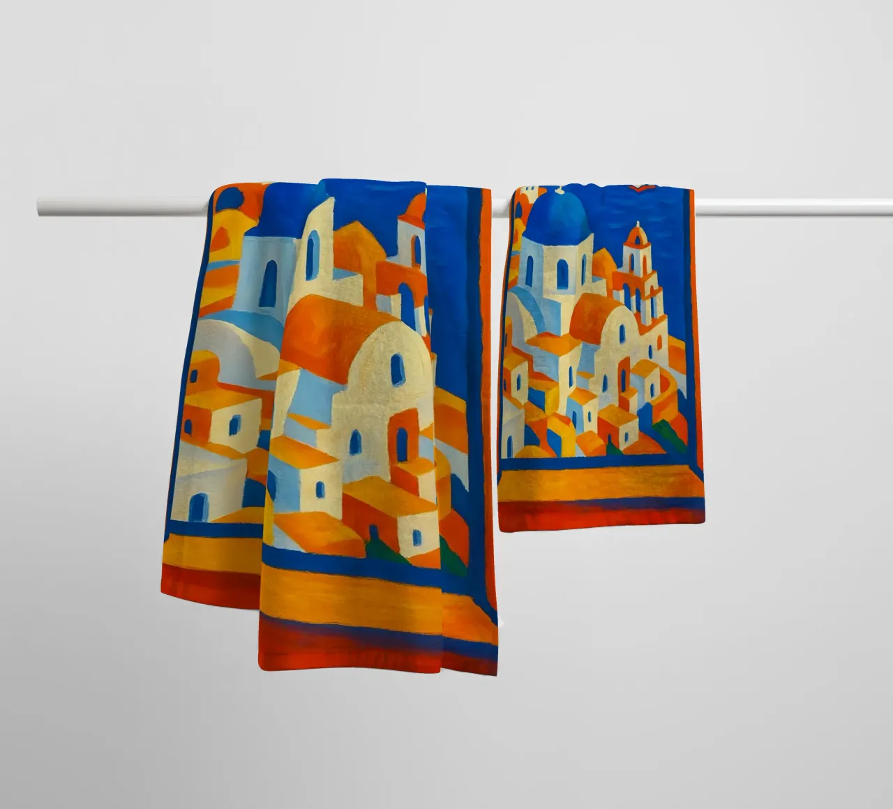 SANTORINI GRECE VUE DE LA FENETRE OUVERTE - STYLE MATISSE serviette de bain de ARTOMATIC