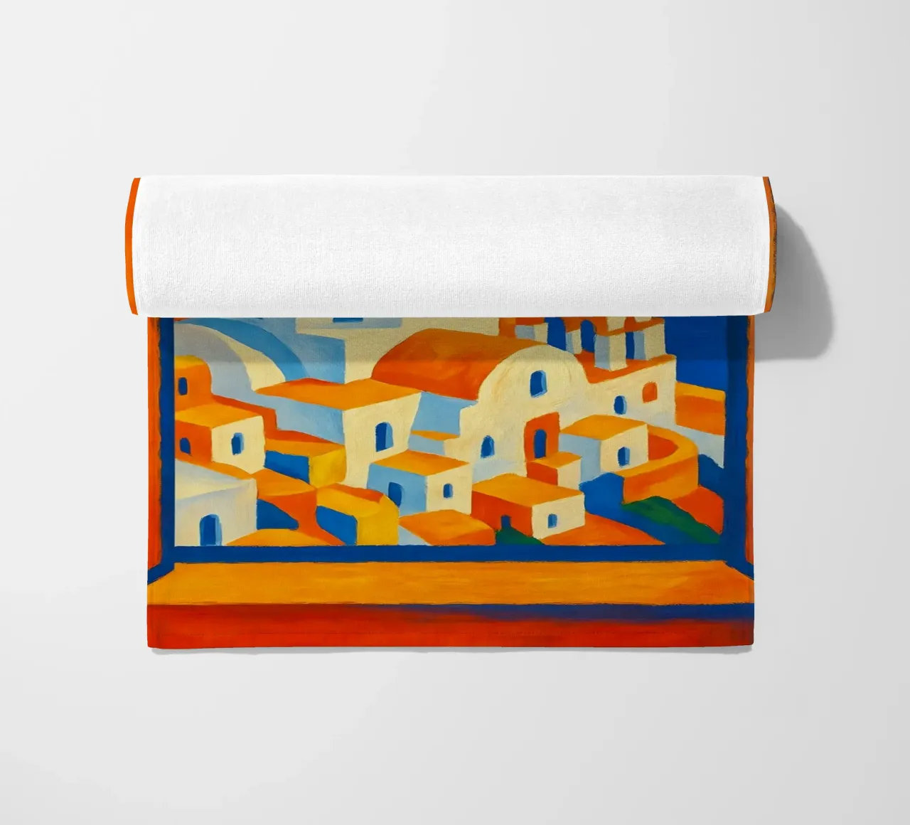 SANTORINI GREECE OPEN WINDOW VIEW - MATISSE STYLE beach towel by ARTOMATIC