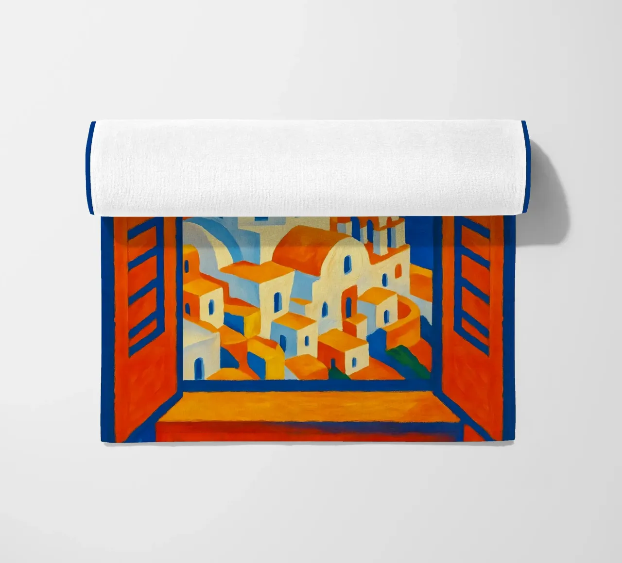 SANTORINI GREECE OPEN WINDOW VIEW - MATISSE STYLE beach towel by ARTOMATIC